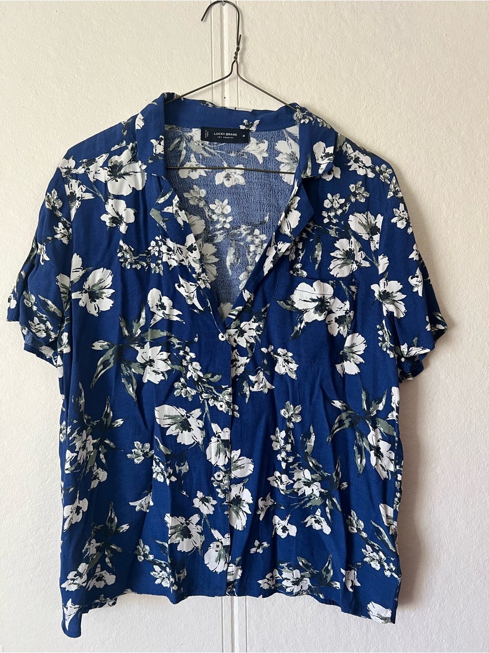 Lucky Brand Navy Floral Short-Sleeve Button Shirt for Women
